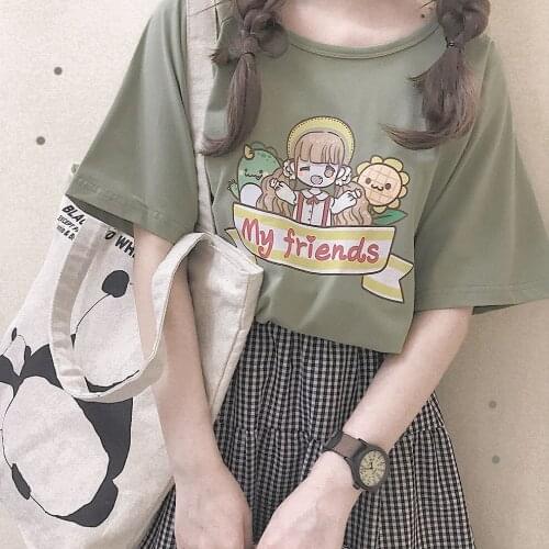 "Sunflower" Sweet Womens Cotton T-Shirt Ruffled Collar Loose Tee Blouse Short Sleeve Summer Tops Cute Girls White Purple Green