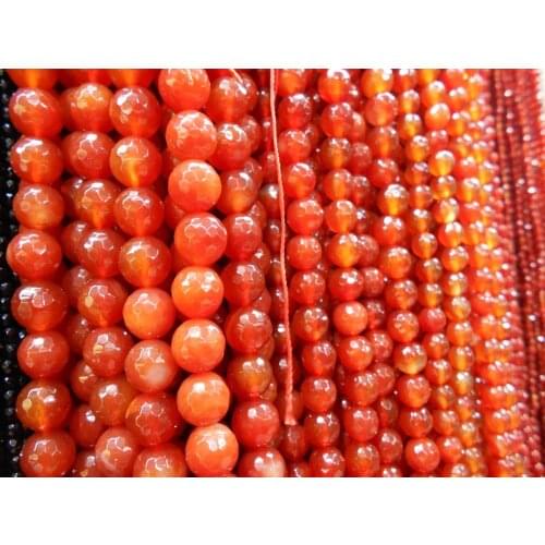 15" Natural Stone Faceted Red Carnelian Round Loose Beads 6 8 10 12MM Pick Size For Jewelry Making
