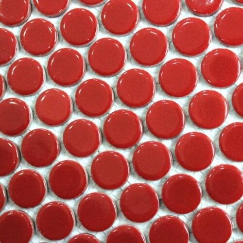 Red color 19mm round shape ceramic mosaic tiles for bathroom shower tile floor tile kitchen backsplash red mosaic tile