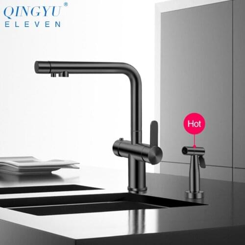 New Black Brass Kitchen Sinks Faucet Hot And Cold Water Filter Drinking Water With Hot Water Spray Gun 3 In 1 Kitchen Faucet