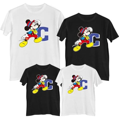 Disney Mickey Mouse Minnie Mouse T-shirt Summer 100% cotton Fashion Children clothes family clothes mother father and children