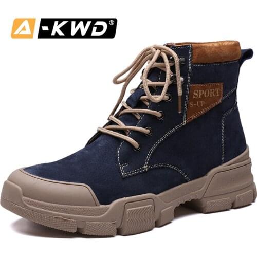 Fashion Men Boot Split Leather Boots Mens Outdoor Work Boots Homme HIgh Top Work Shoes Casual Lace-up Mens Shoes Sports Shoes 44