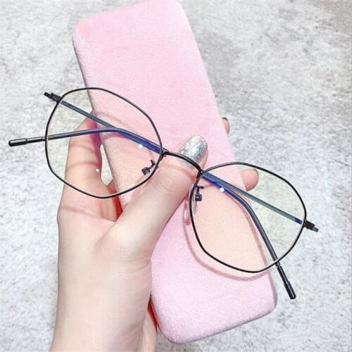 Fashion Anti-Blue Glasses Women Retro Optical Eyewear Spectacles Polygon Alloy Frame Eyeglasses