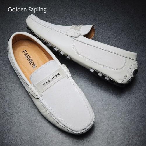 Golden Sapling White Loafers Men Driving Shoes Classics Leisure Mens Casual Shoes Fashion Slip on Formal Loafers Retro Flats