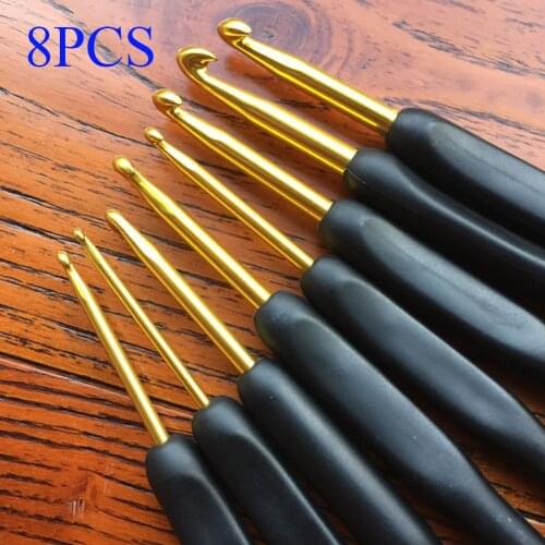 8pcs Handmade Crochet Hook Set Soft Handle Stitches Sewing Tool Home Knitting Needles Aluminum Alloy Grip DIY Ergonomic Portable