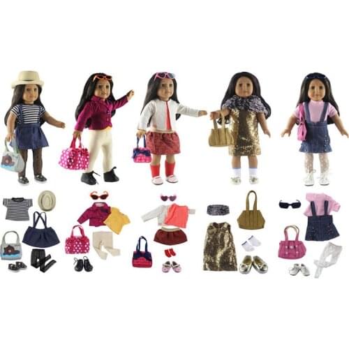New Style 5 set Doll Clothes Leisure handmade clothes outfit Princess skirt for 18"American Doll +Doll accessories