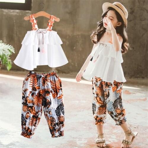 Teenager girl clothes summer Kids Fashion Tops Floral Pants Two Piece Set Children Suit Girls Outfits 7 8 9 10 11 12 13 14 Years
