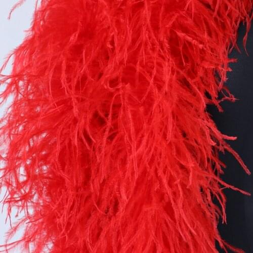 Dyed Red Fluffy Ostrich Feather Boa 6ply Large Feather Scarf 2 Meter Wedding Carnival Dress Sewing Decoration Ribbon Plumes