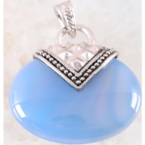 Oval Pendant 40x40MM Natural Stone CAB Cabochon Bead Blue Onyx Fit Necklace For Men Women Jewelry Gift K1170