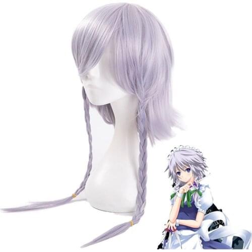 Anime TouHou Project OW Reaper Genderbend Izayoi Sakuya Silver grey Braided Cosplay Wig + Wig Cap