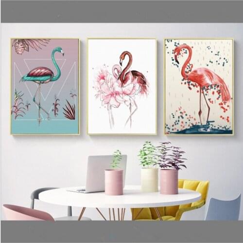 Nordic Style Flamingo Poster Print Minimalist Wall Art Canvas Painting Landscape Home Decor living room