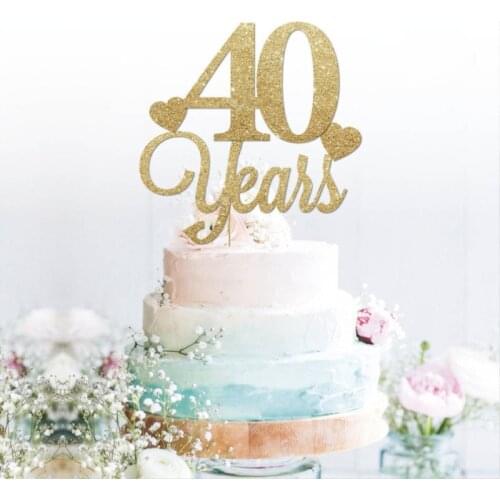 Custom 40 years glitter cake topper, anniversary, birthday, gold glitter cake topper personalised, 20 30 40 any number colour