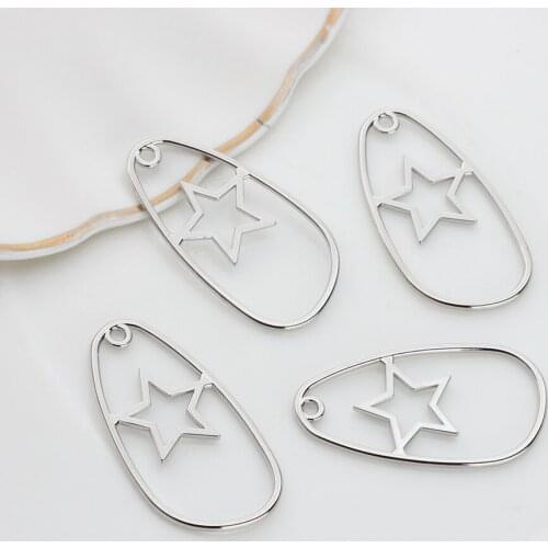 Zinc Alloy Pendant Silver Geometric Star Hollow Charms Pendant 19*35mm 6pcs/lot For DIY Jewelry Earrings Making Accessories