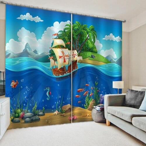 Custom Blue scenery curtains cartoon 3d Curtains Blackout for Living Room Kids Bedroom Fabric