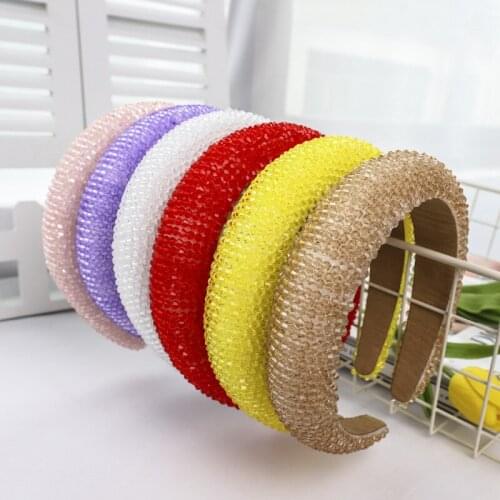 Hand Made Full Crystal Rhinestone Headbands Chic Baroque Padded Headband Thick Gold Red Women Party Nightclub Crown Headwear