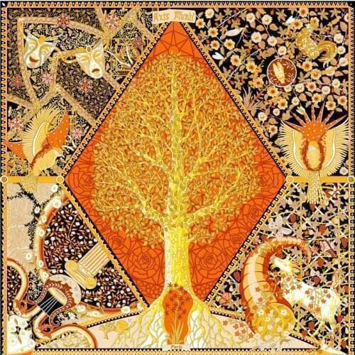 130cm New Woman Scarf Shawl 100% Twill Silk Scarf Square Scarf Tree Mask Print Neckerchief Bandana Headband Hijab Scarves & Wrap