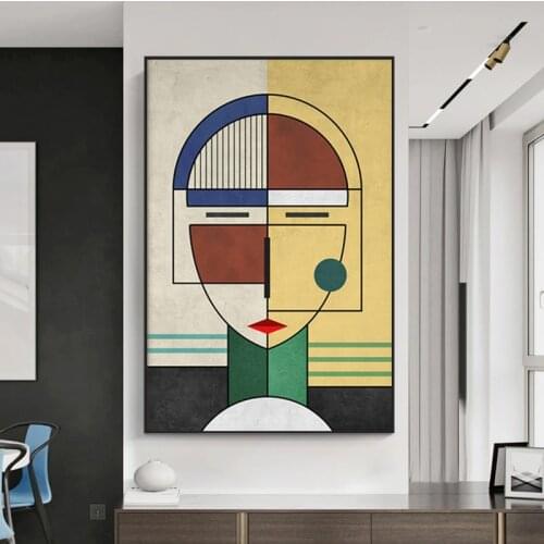 Modern Abstract Figure Painting Splice Face Geometric Canvas Poster Prints Wall Art Pictures For Living Room Bedroom Home Decor