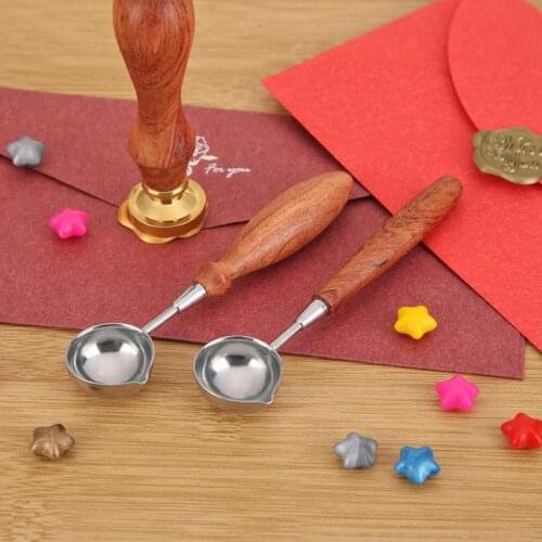 1pc Vintage Wax Stamping Seal Wax Spoon Stainless Steel Wood Handle Anti-Hot Retro Paint Sealing Wax Stamps Spoons Heating Scoop