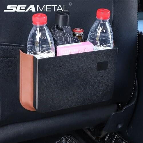 Car Seat Back Storage Box Universal Interior Auto Back-Seat Bag ABS Car Storage Trash Waste Bin Can Foldable Multifunctional Box