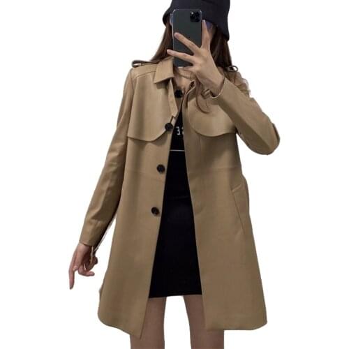 2021 new women genuine leather jacket girl female real sheepskin long coat trench overcoats