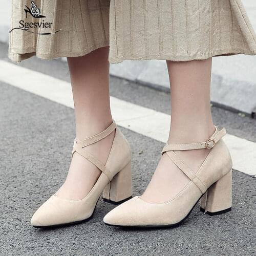 Sgesvier Women Shoes Office Ladies High Heels Wedding Shoes Spring Autumn Thick Heel Pumps Shoes Black Pink Plus Size 46 B385