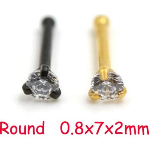 2Piece 0.8x7x2mm free shipping nostril Round Zircon crystal nose stud Rings Stars nose ring Tragus Helix body piercing jewelry