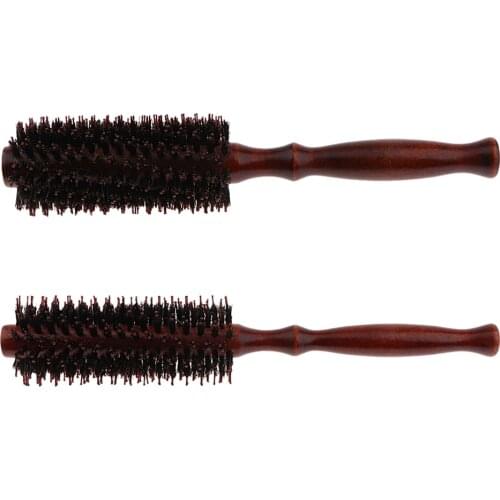 2x Unisex Adult Brown Round Hairbrush Hair Styling Brush Hairdressing Brus