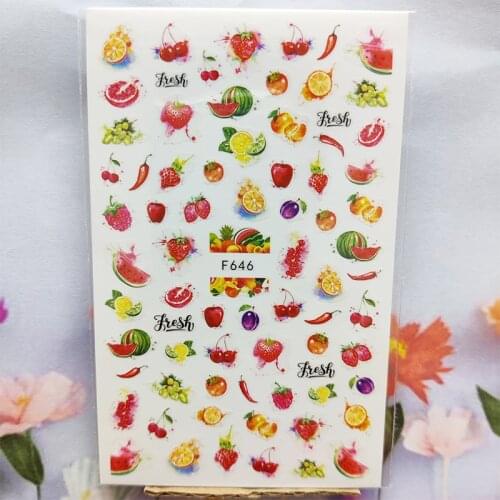 3D Nail Sticker Spring Fall Cherry Strawberry Lemon Nail Glue Stickers Fruit Vegetables Sticker for Manicure Nail Art Decoration