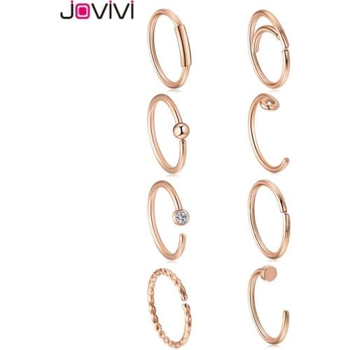 Jovivi 8 Pcs Stainless Steel Nose Ring Hoop Nose Studs Cartilage Tragus Daith Septum Ear Helix Nipple Eyebrow Lip Studs Piercing