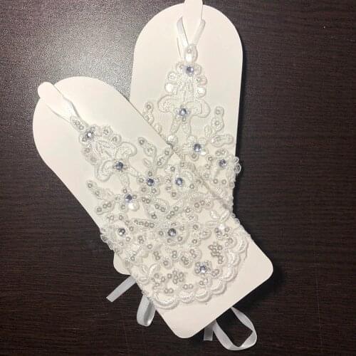 NEW Store Promotion!!! Real Pictures Ivory Bridal Gloves Floral Applique with Beaded Sequins Short Bridal Gloves