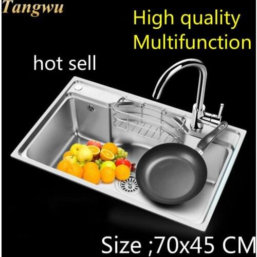 Free shipping Hot sell kitchen single trough sink wash the dishes fashion standard durable food grade stainless steel 70x45 CM