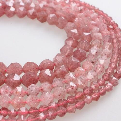 Natural Stone Beads Big Faceted Strawberry Rock Crystal Quartz Loose Beads 6 8 10mm Beads For Bracelets Necklace Jewelry Making