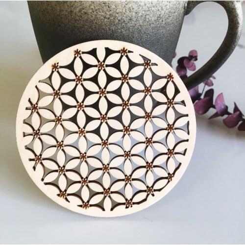 Flower Of Life Wooden Coaster, Drink Holder Wood Gift, Water Harmoniser Spiritual Wooden Beverage coaster Beermat