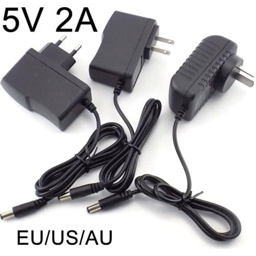DC 5V 2A Power Adapter Supply AC to DC 100V-240V Converter Charger 2000mAh 5.5mm x 2.1mm US EU Plug for LED Strip CCTV Camer