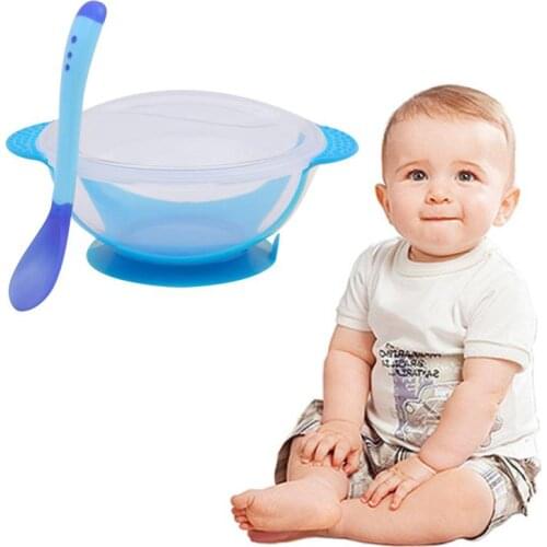 Baby Learning Dishes With Suction Cup Baby Silicone Bowl Kids Safety Dinnerware Set Temperature Sensing Assist Bowl Tableware