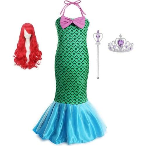 Kids Little Mermaid Fancy Dress Girls Ariel Costume Cosplay With Wig Accessories Girls Birthday Gifts