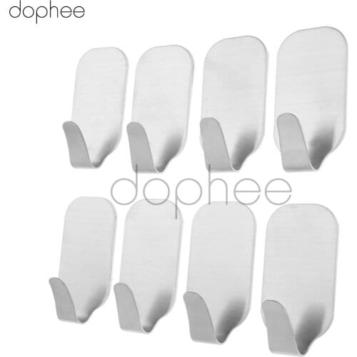 Dophee 8pcs/set 3cm x 5.5cm Stainless Steel 3M Self Adhesive Sticker Hooks Kitchen Bathroom ShowerTowel Key Hanging Kits