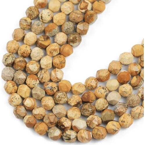 HGKLBB Natural Faceted Picture Stone Round Spacers Loose beads for Jewelry making DIY bracelets necklace Accessories 8MM 46pcs