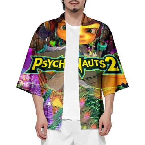 WAWNI Psychonauts 2 Kimono Cool Short Sleeve 3D Oversized Kimono Beach Shirt New 3D Printed Clothes Game Kimono Beach Shirt