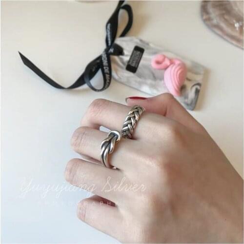 Vintage S925 Sterling Thai Silver 925 Original Braid Twine Luxury Open Ended Rings Freely Resizable Twist Weave sturdy Ring Knot