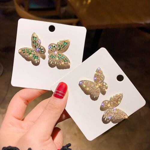 Korean Fashion Butterfly Earrings For Women Shiny Crystal Stud Earring Engagement Jewelry Pendientes Mujer Boucle Oreille Femme