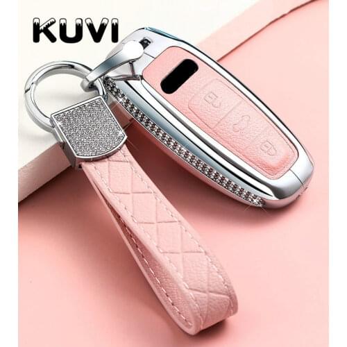 Leather Car Key Cover For Audi Q8 2020 Allroad Quattro A4 A5 A6 A7 Smart Remote Fob Shell Case Keychain Holder Protector Bag