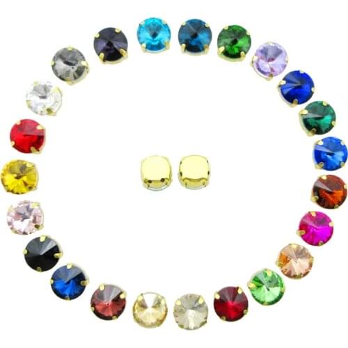 Nice glass Crystal strass Gold claw 6 8 10 12 14 16 18mm Rivoli round shape Sew on rhinestones bags shoes garment applique diy