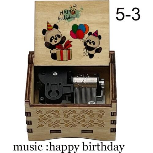 Creative xmas gift cute panda print Wooden Hand Crank Happy Birthday Party Music Box Musical Box kids friends Gift toy