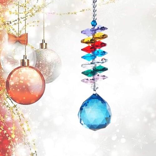H&D 30mm Crystal Ball Prism Suncatcher Window Hanging Pendant Rainbow Maker Collection Ornament Home Wedding Decor Favors (Blue)
