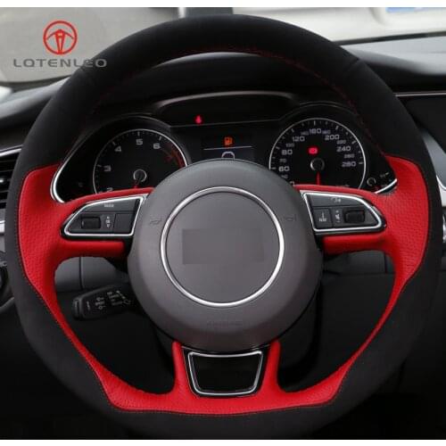 LQTENLEO Red Leather Black Suede Car Steering Wheel Cover for Audi A1 A3 A4 2015-2016 A7 2012-2018 S7 2013-2018 RS7 2014-2015