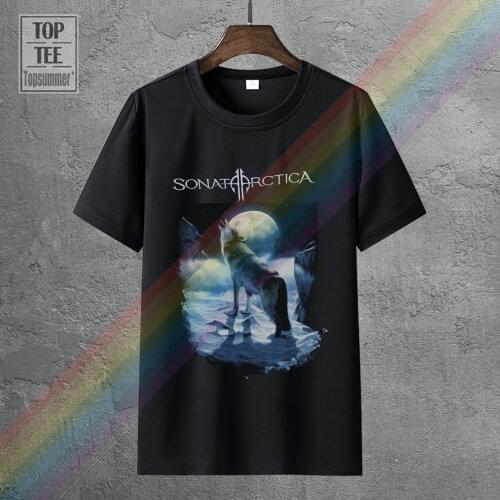 Sonata Arctica Mens T Shirt Howling Moon Wolf In The Snow Image