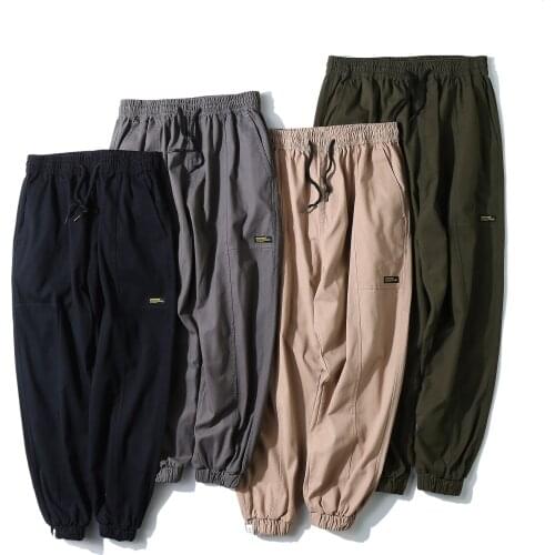 The new summer 2021 Japanese simple casual pants Mens loose, solid color, all-match, belted pants Hot style mens clothing