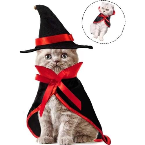 2021 Halloween Pet Cloak Suit New Wizard Hat Cat Funny Costume Holiday Dress Up Suit Cat and Dog Clothes Pet Supplies Headdress