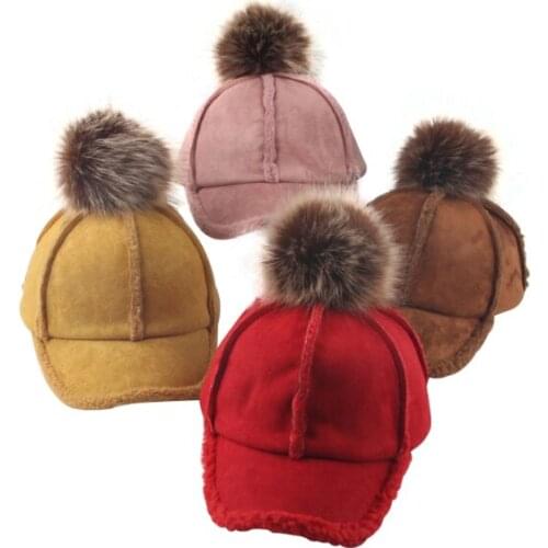 New Winter Baby Hat with Pompom Wool Autumn Baby Girl Hat Adjustable Fur Ball Baby Boy Cap Kids Accessories for 2-6 Years 1PC